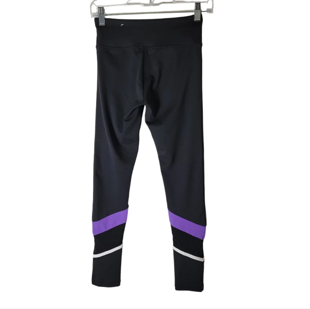 Justice girls black purple cheer graphic athletic leggings size 14/16